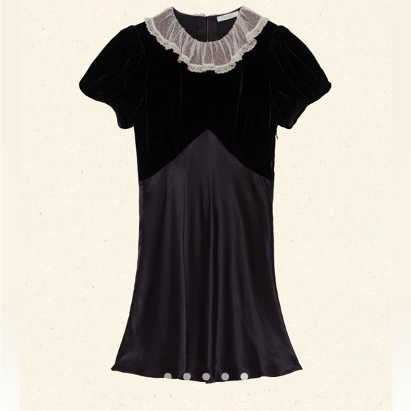 Doen Adelie Mini Dress Velvet Satin Silk Lace Collar Black Medium EUC - Picture 11 of 11